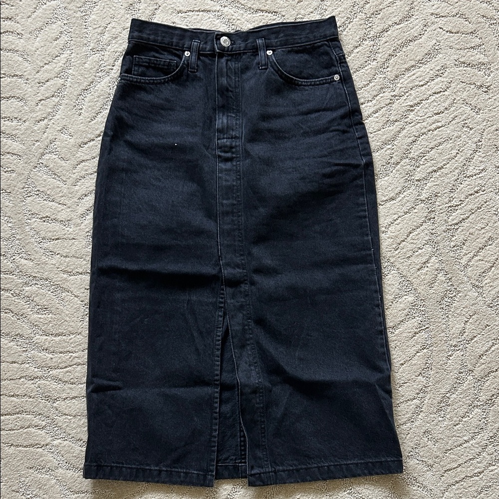 Mango Black Denim Midi Skirt